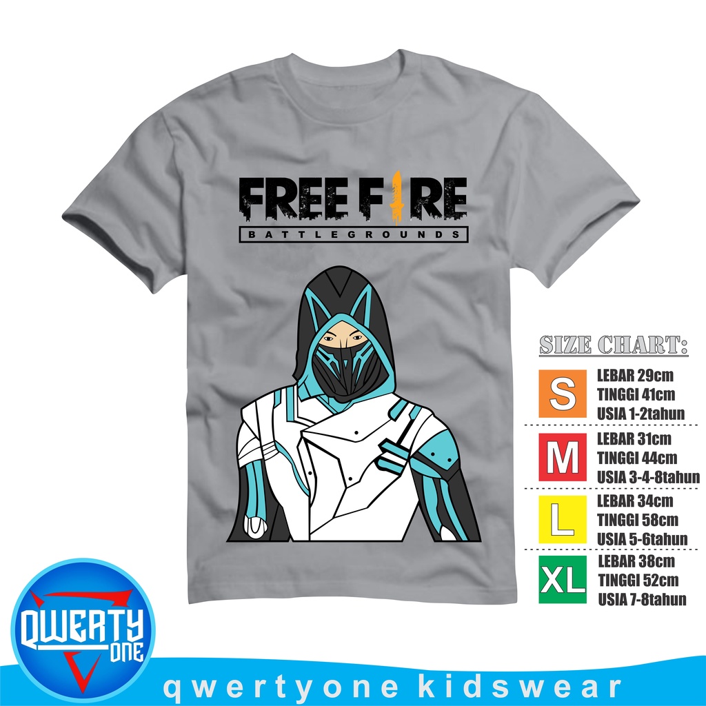 Kaos Anak Karakter Distro FREE FIRE GREY 1-8 Tahun