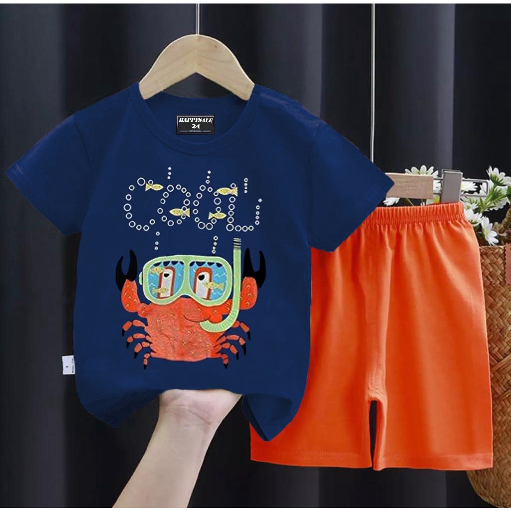 SETELAN ANAK BAJU ANAK ANAK 1-5 TAHUN MOTIF COOL CRAB SETELAN ANAK LAKI LAKI SETELAN ANAK PEREMPUAN