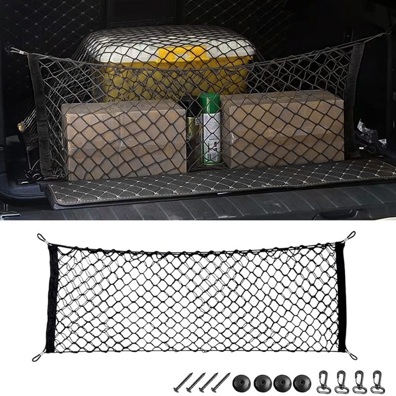 Sun 90x40cm Jaring Hitam Organizer Bagasi Mobil String Bag Jaring Mesh Elastis Gaya Amplop Untuk Travel Untuk Tur