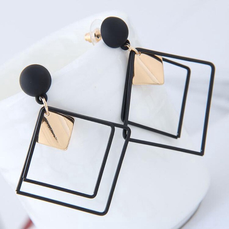 Anting Korea Anting Paduan Geometris Panjang Sederhana Anting Gigi Kotak Wanita