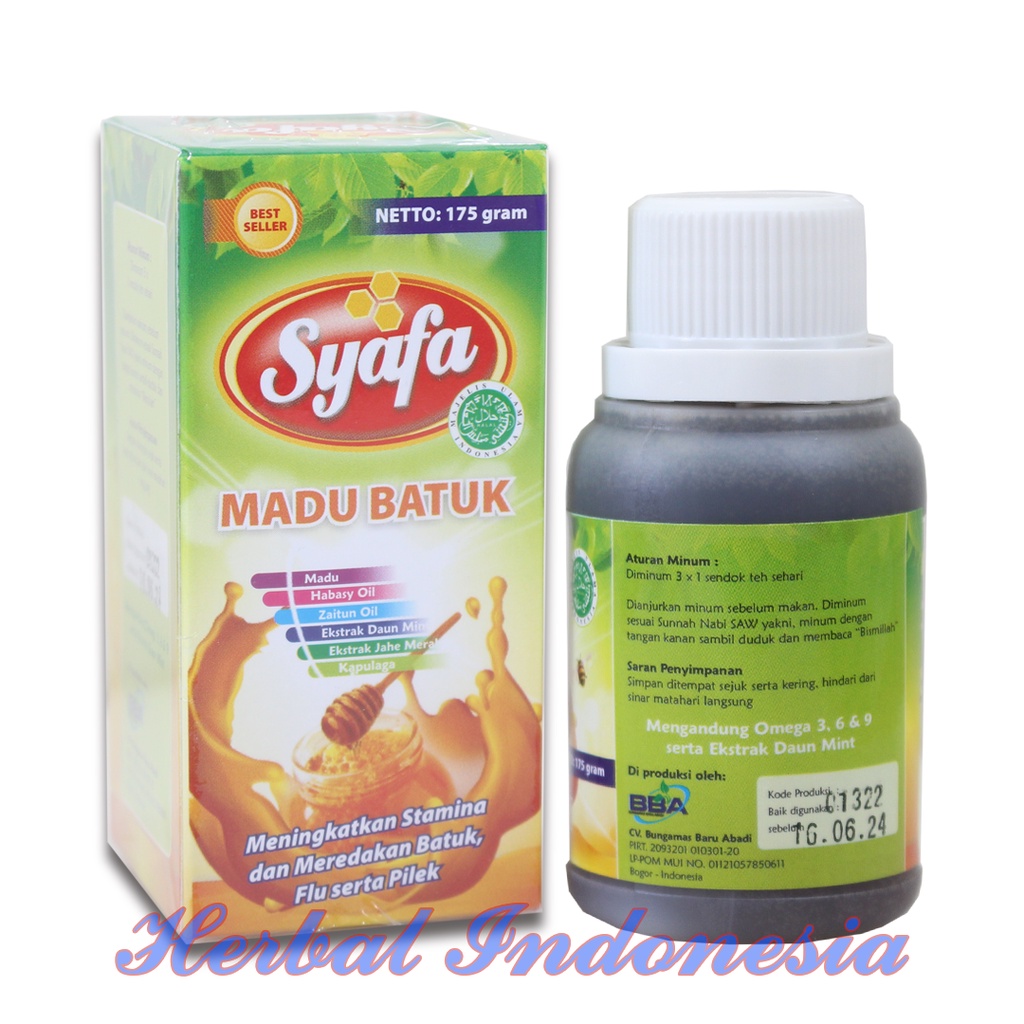 Madu Batuk Syafa Isi 175gr - Meningkatkan Daya tahan tubuh dan Meredakan Batuk Flu serta Pilek