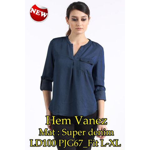 [Hem Vanez SW] pakaian wanita kemeja warna biru dongker