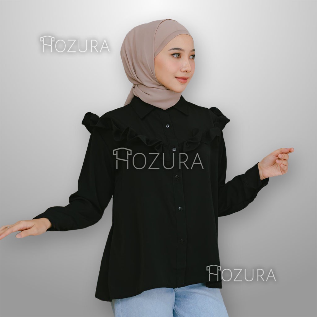 HOZURA - Blouse Nagita - Atasan Kemeja Pakaian Wanita - Dewia Blouse - Olive Blouse Atasan Wanita - Pakaian Terlaris - Korean Style - Atasan Wanita Terbaru Kekinian - Korean Blouse - Arina Blus - Lady Crincle Korean Top - Kemeja Wanita Murah COD Gratis