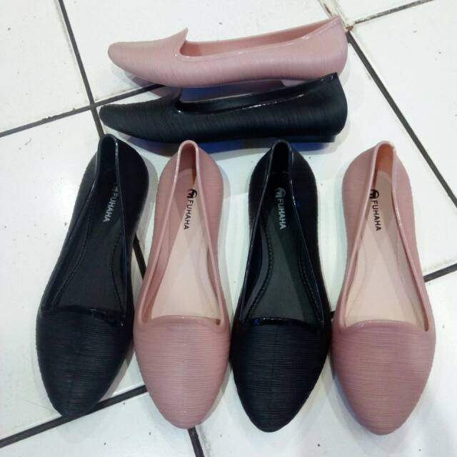  Sepatu  Karet Jelly Wanita  Sepatu  Plat  ulir polos PORTO WHA 