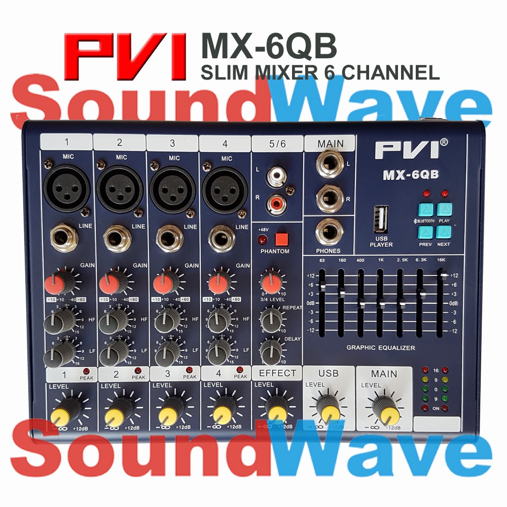 ORIGINAL PVI MX 6QB MIXER PASIF 6 CHANNEL | 4 MONO 2 STEREO | USB BLUETOOTH EQ CONSOLE AUDIO MX6QB U