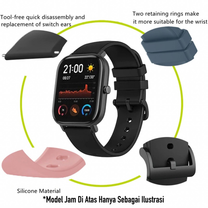 P20Q Tali Jam Digitec Wave - Strap 20mm Silikon Dengan Buckle Hitam
