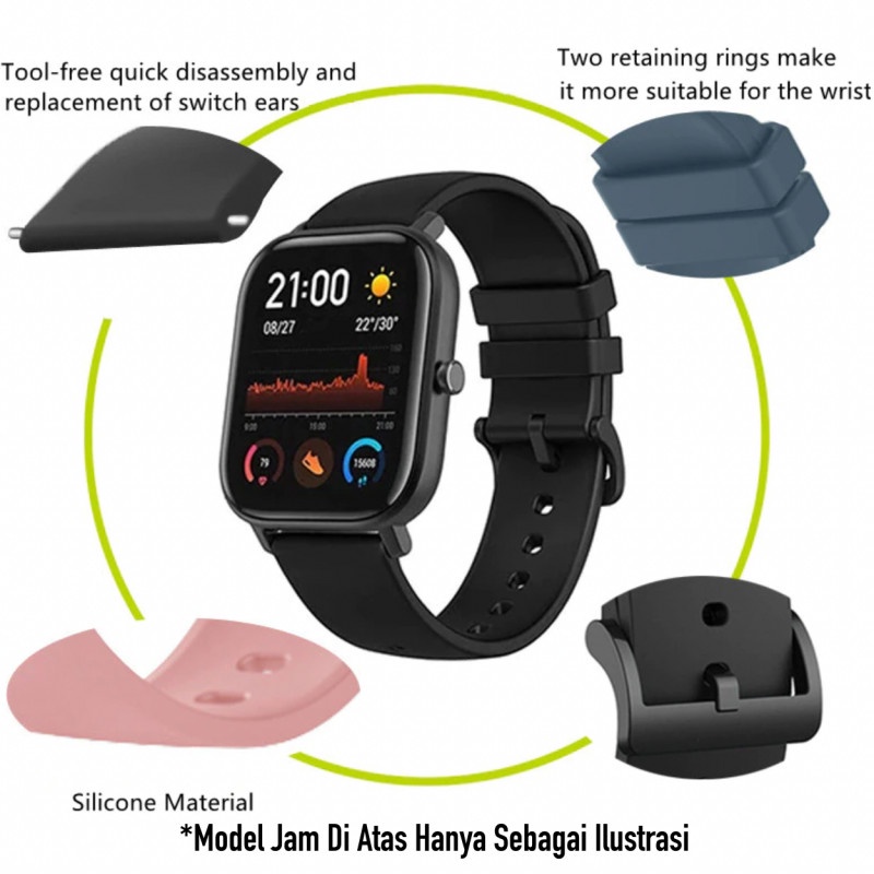 P20Q Tali Jam Amazfit BIP 3 / Pro - Strap 20mm Silikon Buckle Hitam