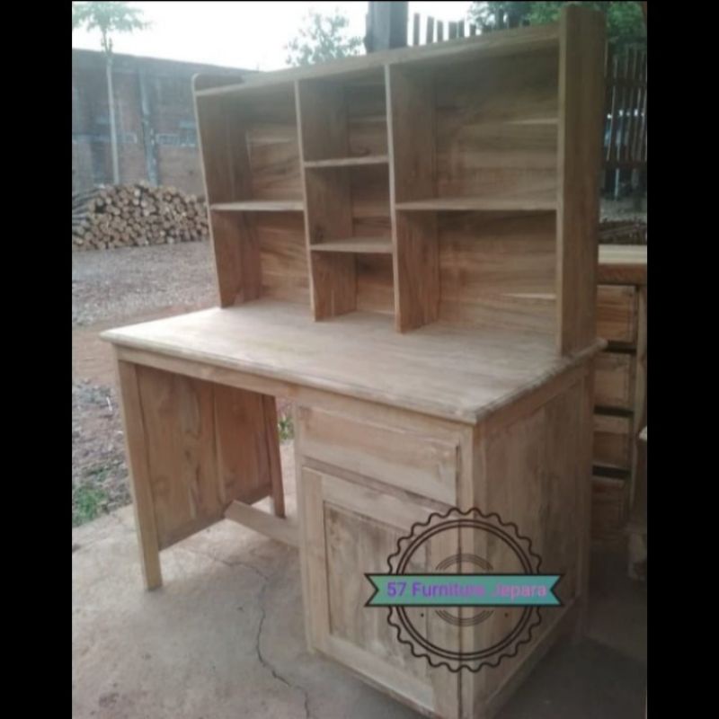 Meja untuk belajar kayu jati - Meja kerja sederhana simpel mentahan
