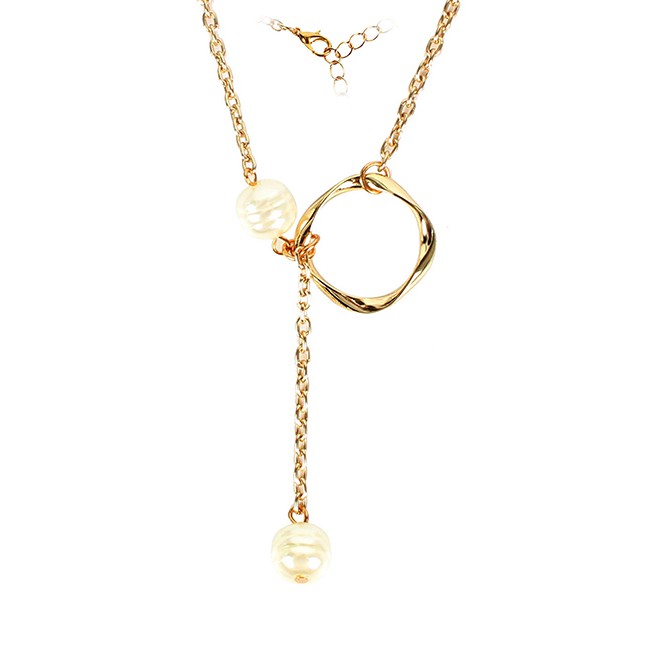 LRC Kalung Fashion Gold Natural Freshwater Pearl Round Geometric Necklace F71747