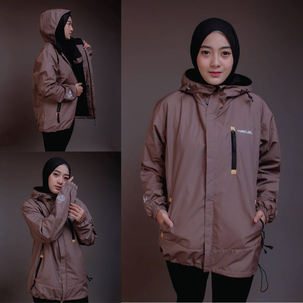 JAKET PARASUT WANITA PRIA WATERPROOF WINDBREAKER ORIGINAL DISTRO THE BOJIEL-Mocca