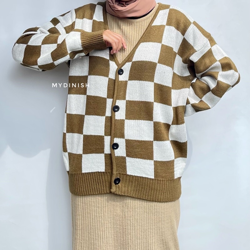 Cornela Cardigan Rajut Motif Catur Kotak - Kardigan Korea Jeno NCt Dream