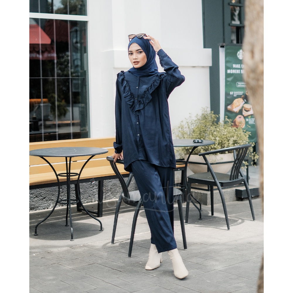 vSamantha - Pajamas / Piyama One Set Kemeja Rayon Nanda-Navy