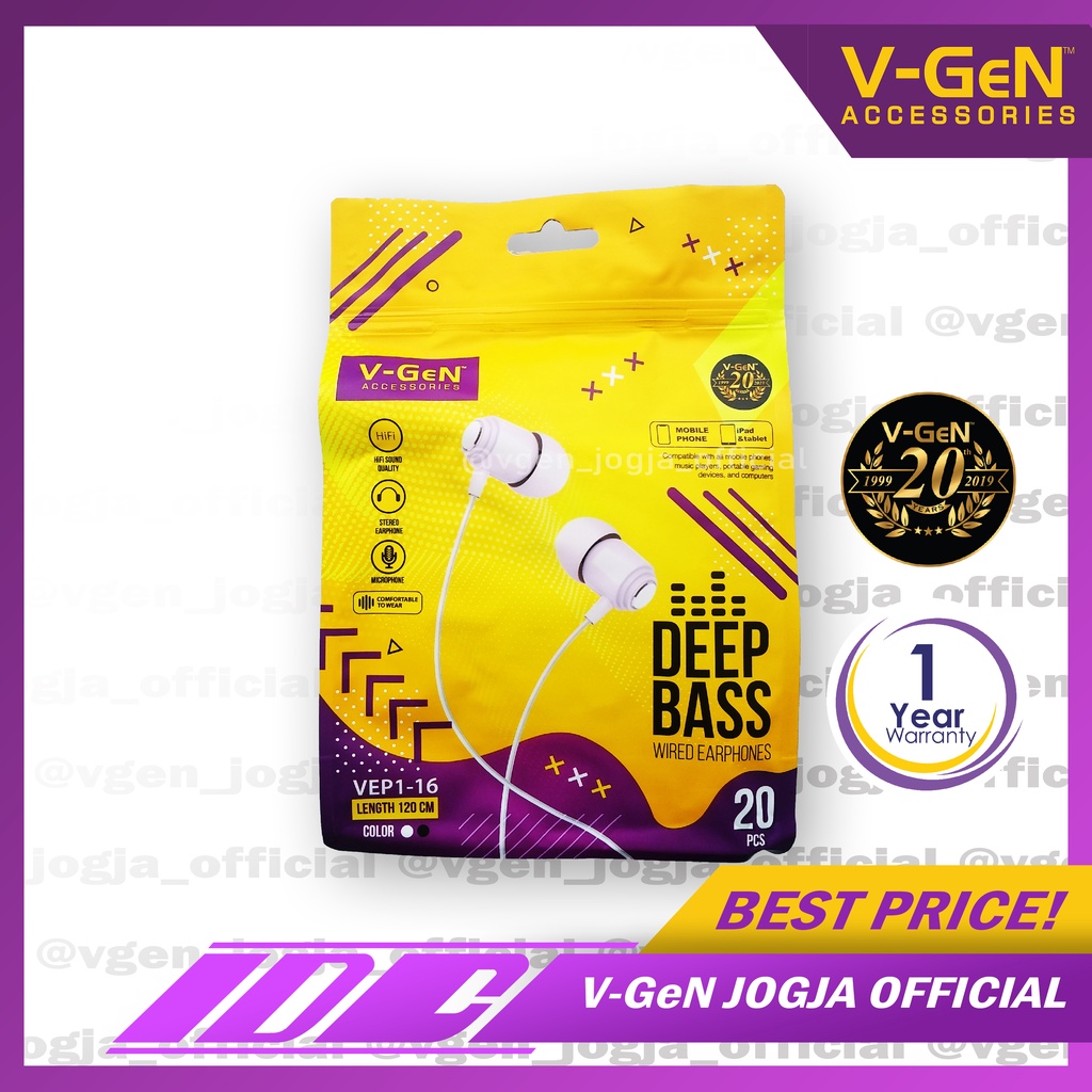 Handsfree V-GeN VEP1-16 Wired Earphone Headset isi 20pcs