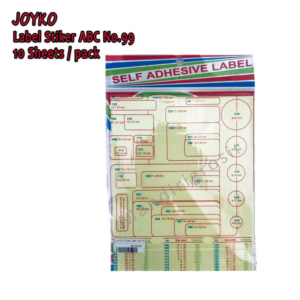 Joyko * Label Stiker joyko * Label ABC No.99 * 10Sheets