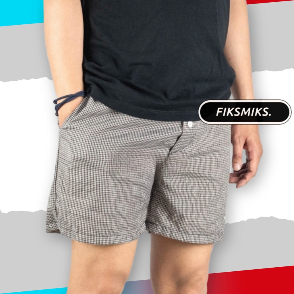 CELANA BOXER MODEL KANCING MOTIF KOTAK PRIA WANITA NYAMAN LEMBUT ADEM