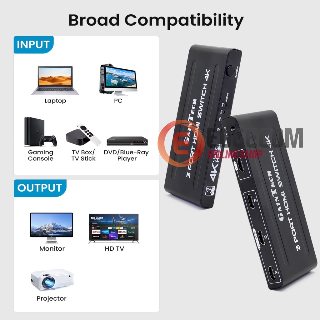 HDMI SWITCH 3 Port / 3x1 With Remote GAINTECH