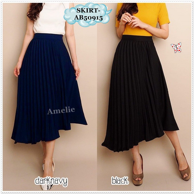[baju wanita korea]  Rok Panjang Midi Skirt Plisket Lipit Pesta Wanita Korea Import