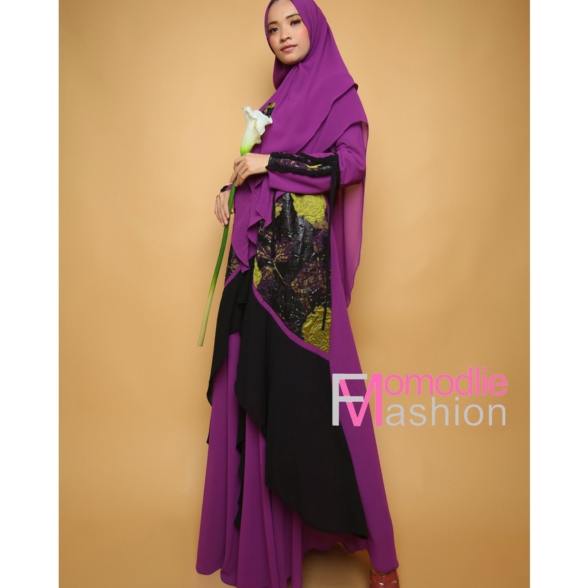 gamis syari pesta ceruty babydoll set khimar busui momodlie syari premium
