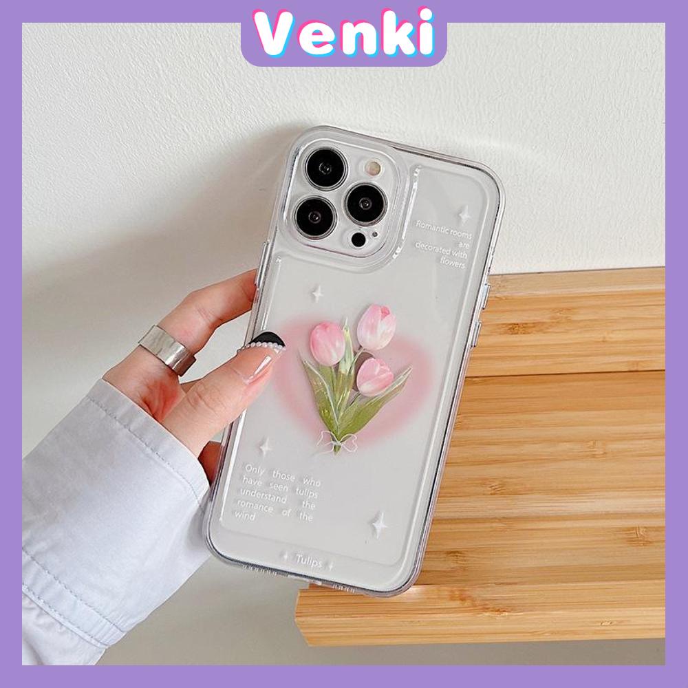 iPhone Case Luxury Silicone Soft Case Clear Case Shockproof Protection Camera Pink Tulip Flower Compatible For iPhone 11 iPhone 13 Pro Max iPhone 12 Pro Max iPhone 7Plus iPhone xr