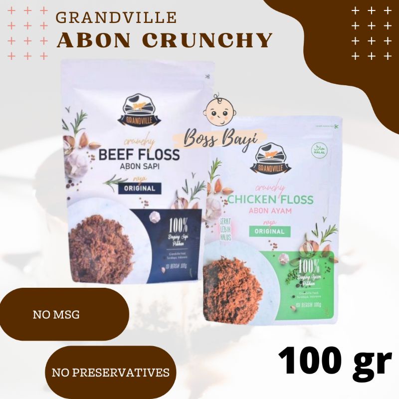 GRANDVILLE Abon Sapi / Ayam / Ikan Original - Abon Crunchy Mpasi Bayi Anak No MSG No Pengawet Halal 100gr