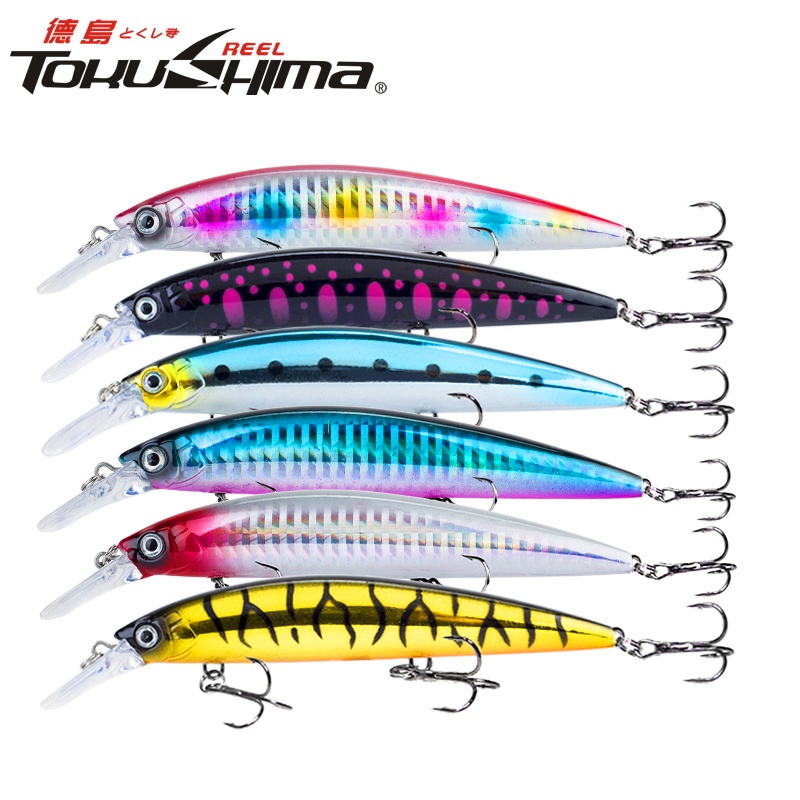 1pc Umpan Pancing Ikan Minnow Mata 3D 6 Warna Ukuran 13cm / 36g