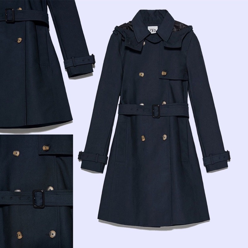 ZARA 710 Trench Coat - Navy - Outer Mantel Lengan Panjang Wanita Branded Original