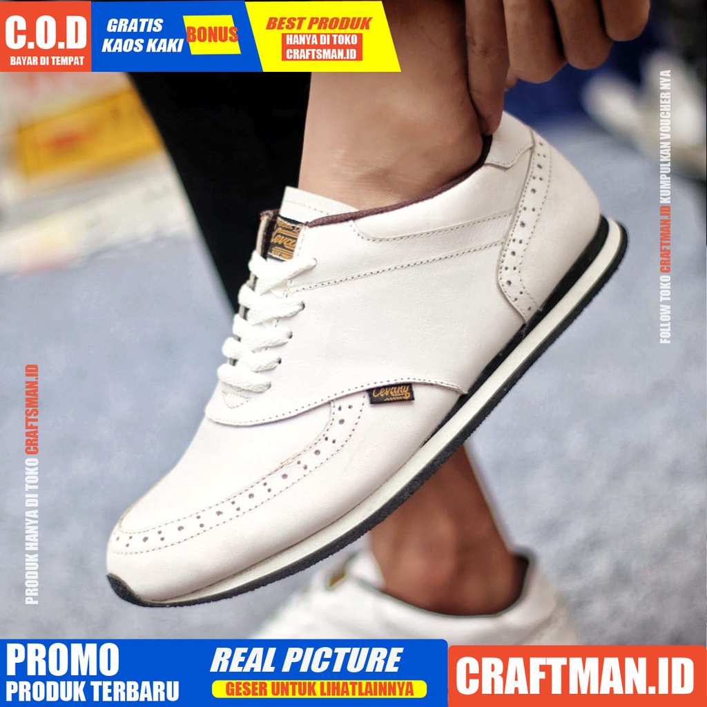 CRAFTS X ERZA Sepatu Sneaker Casual Pria Sepatu Pria Casual Sneakers Kulit Asli Original Cowo/Cowok Sepatu Kasual Gaya Santai Keren Kekinian