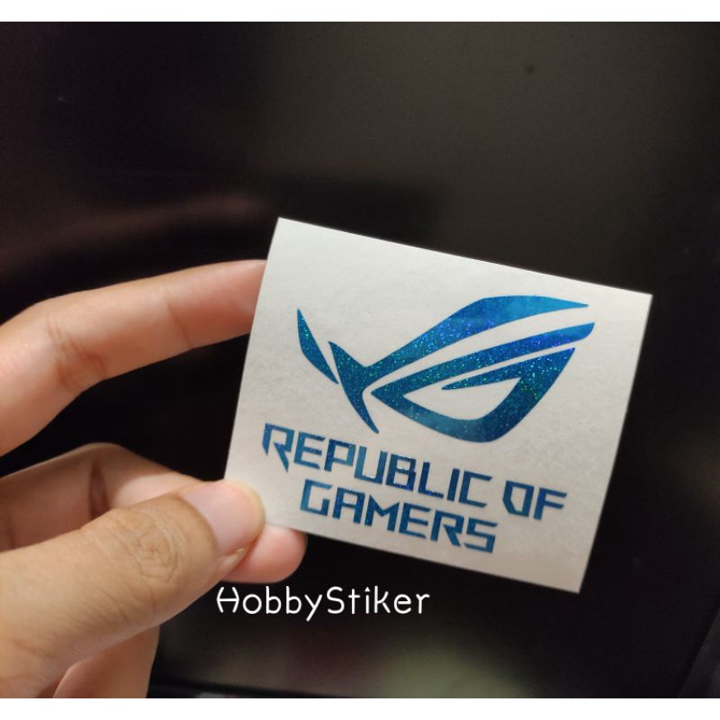 Stiker ROG republic of gamer blue untuk laptop pc notebook