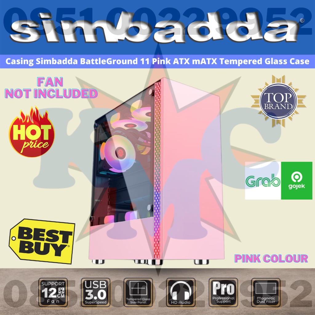 Casing Simbadda BattleGround 11 Pink ATX mATX Tempered Glass Case