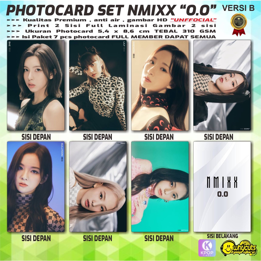 PHOTOCARD SET PC KPOP PREMIUM NMIXX &quot;ALBUM O.O&quot; / PRINT 2 SISI FULL LAMINASI SUPER GLOSSY / ISI 7 PCS SEMUA MEMBER