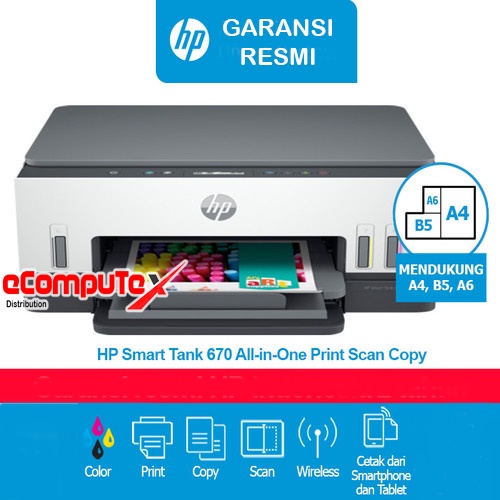 PRINTER HP SMART TANK 670 ALL   IN ONE WIRELESS / HP670 PRINT   SCAN COPY WIFI AIO GARANSI   RESMI