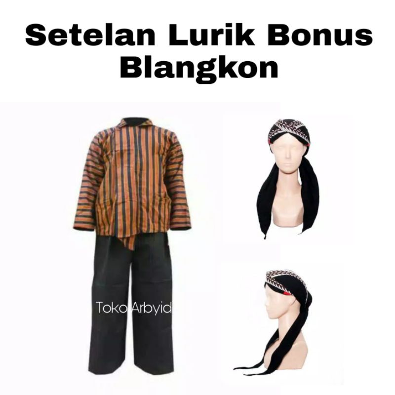 Baju Lurik Setelan  Bonus Blangkon / Setelan Baju Lurik Jawa Bonus Blangkon