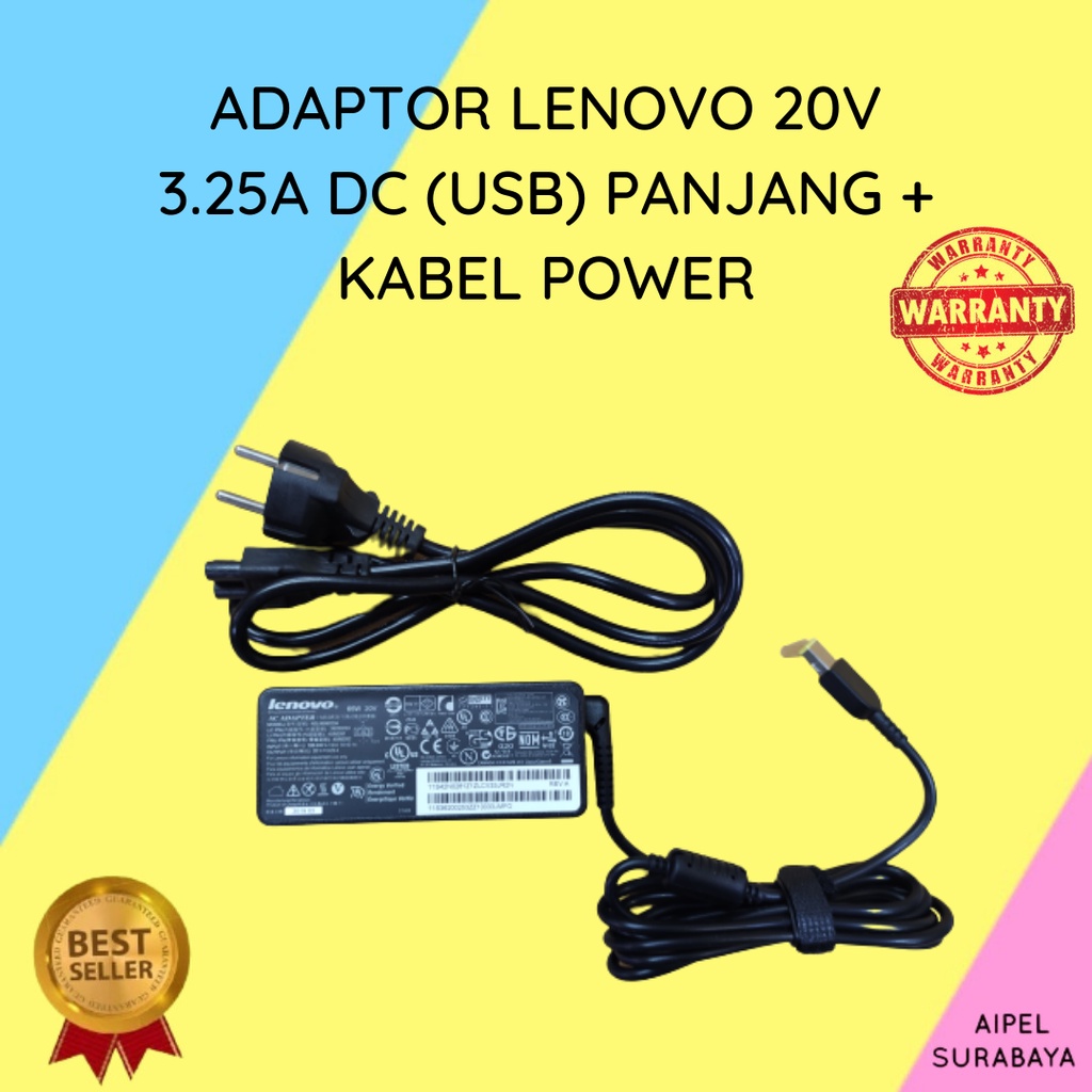 LENOVO20325UPKP | ADAPTOR LENOVO 20V 3.25A DC (USB) PANJANG + KABEL POWER