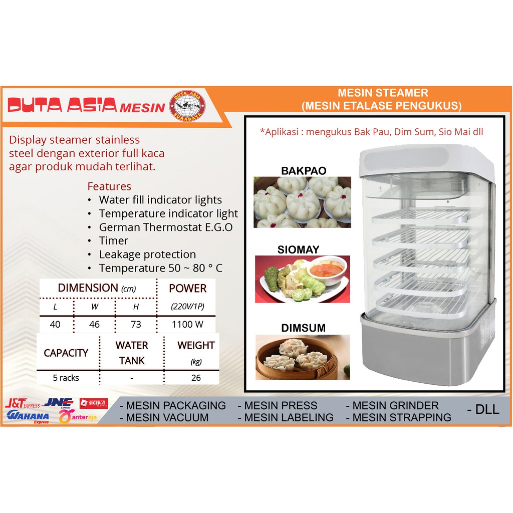 MESIN ETALASE PENGUKUS BAKPAU, SIOMAY, DIMSUM, DLL