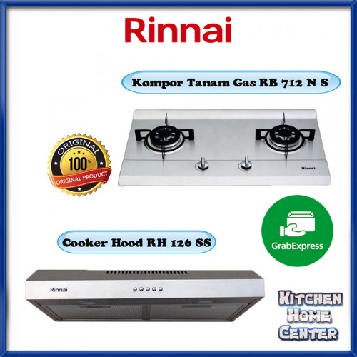 Paket E Kompor Tanam Rinnai RB 712 N S &amp; Cooker Hood Rinnai RH 126 SS