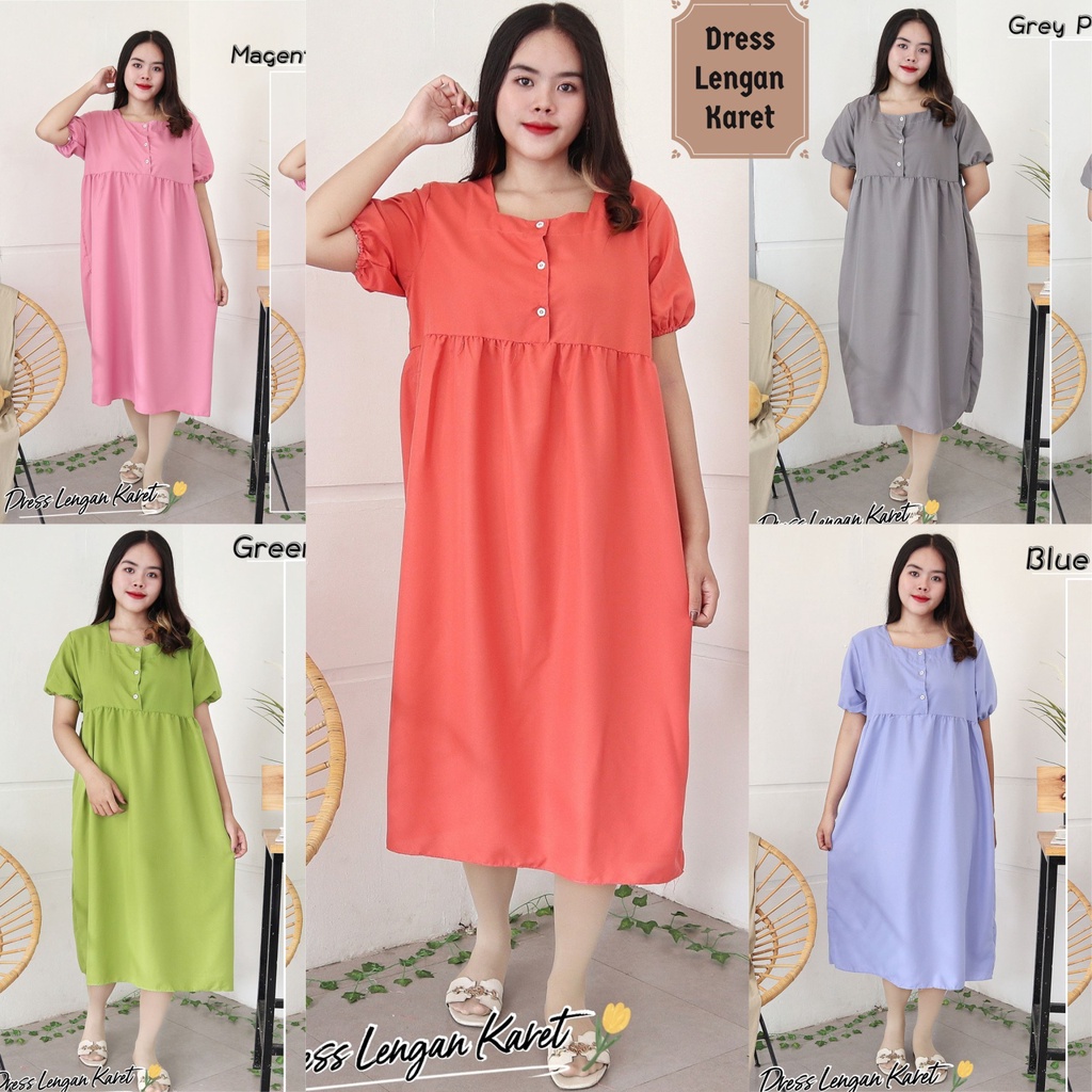 IZANY  Daster Dewasa Lengan Karet / Dress Wanita Lengan Karet Polos Plain
