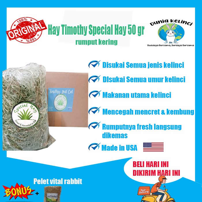 MAKANAN KELINCI HAY TIMOTHY SPECIAL HAY 250 GR GUINEA PIG MARMUT CHINCHILLA RUMPUT KERING JERAMI-50 gr