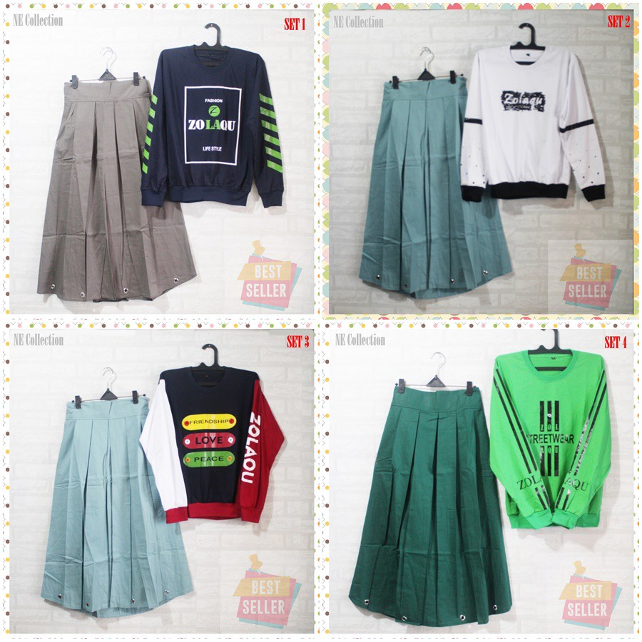 BISA COD SAY  SETELAN WANITA ROK RING PANJANG & BAJU KAOS LENGAN PANJANG ZOLAQU