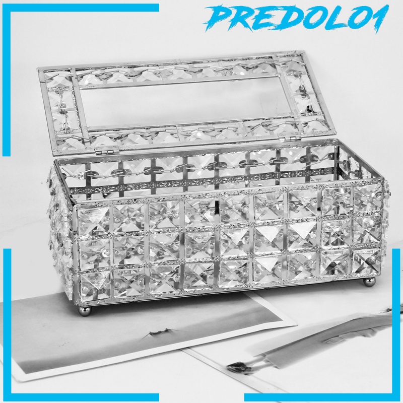 [PREDOLO1] Rectangular Crystal Facial Tissue Box Cover Napkins Metal Case for Bathroom