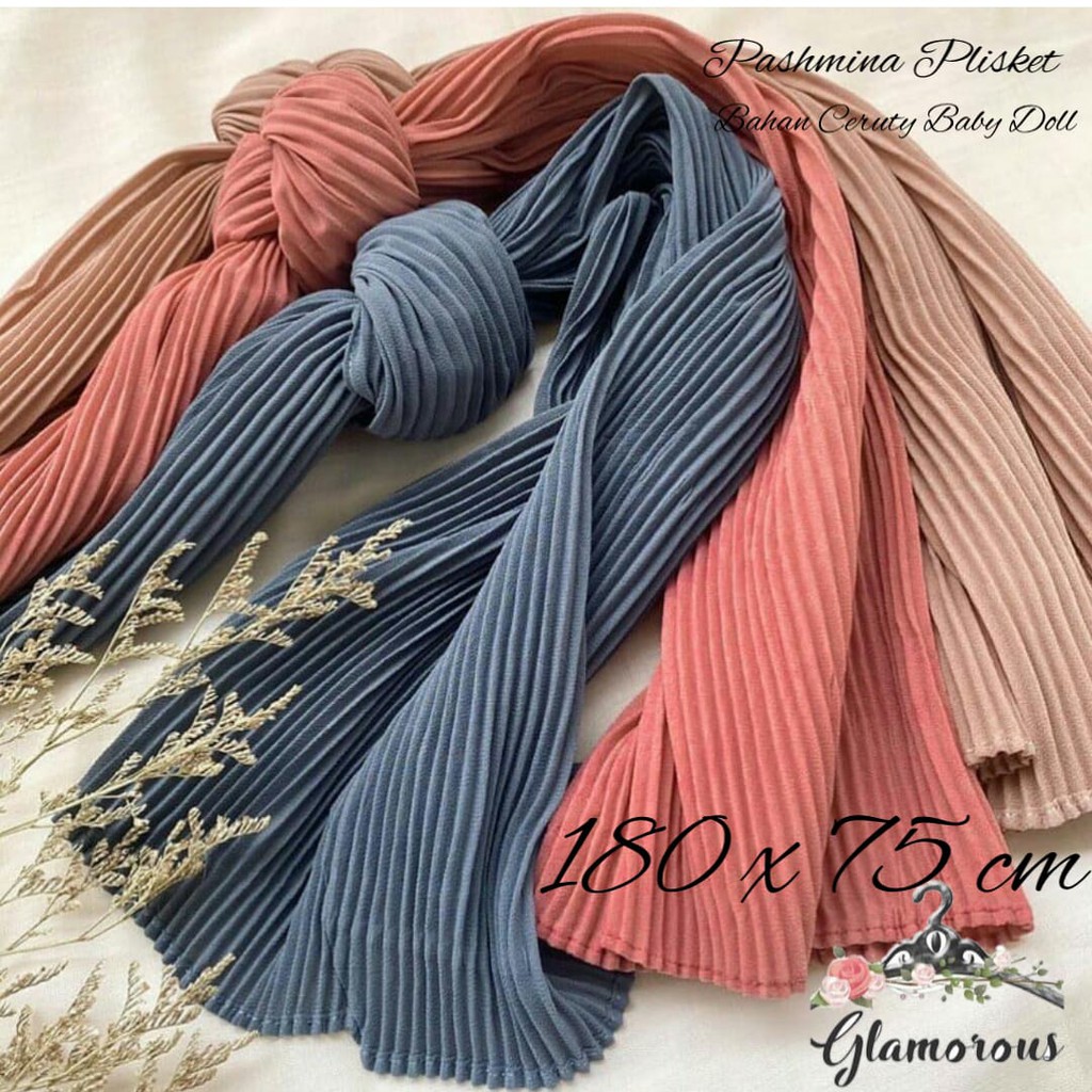 Pashmina FULL Plisket Ceruty Babydoll hijab Plated bahan Sahwl Ukuran 180*75 cm premium