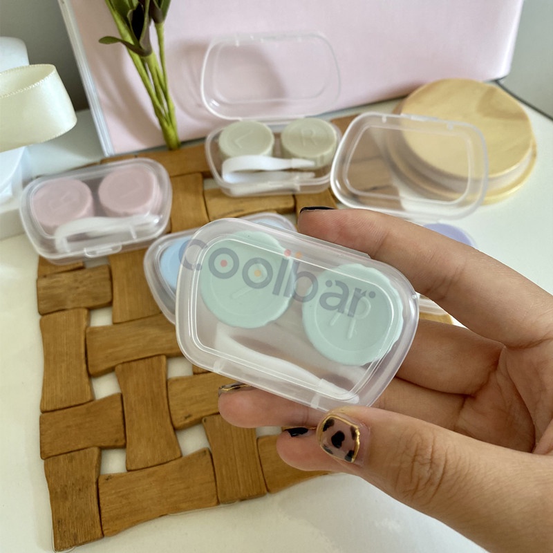 COOLBAR Travel Kit Mini Cute Warna Pastel Kotak Softlens Transparan / Tempat Soflens Case Transparant Softlen + Capitan + Tongkat/BB Tempat Softlens