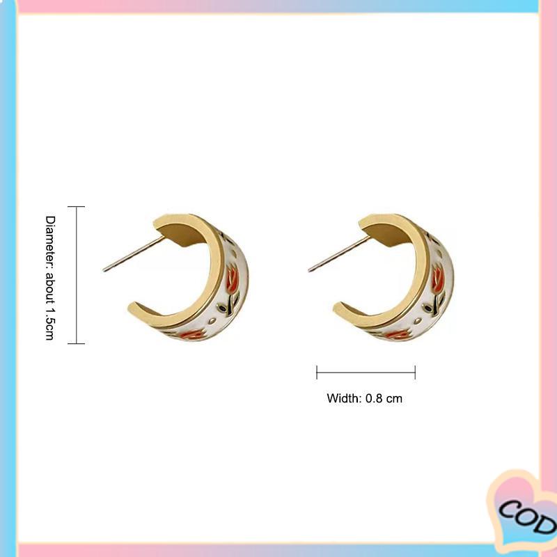 COD❤️Retro Musim Semi Tulip Lingkaran C Cincin Gaya Hong Kong s925 Sterling Silver Stud Earrings-A.one