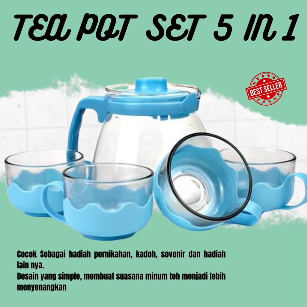 [TERBARU] SETT TEKO TEA POT SET 5 IN 1/TEKO DAN GELAS KACA SET / TEKO TEH SET 5 in 1 GRATIS BUBBLE