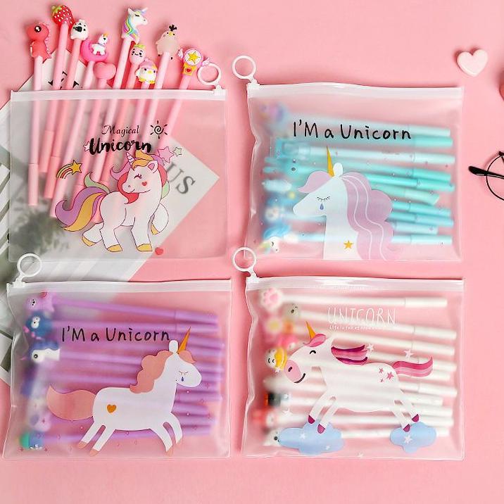

TRXXx4X8--PULPEN GEL MOTIF FREE TEMPAT PENSIL TRANSPARAN UNICORN TERMURAH( 10PCS )