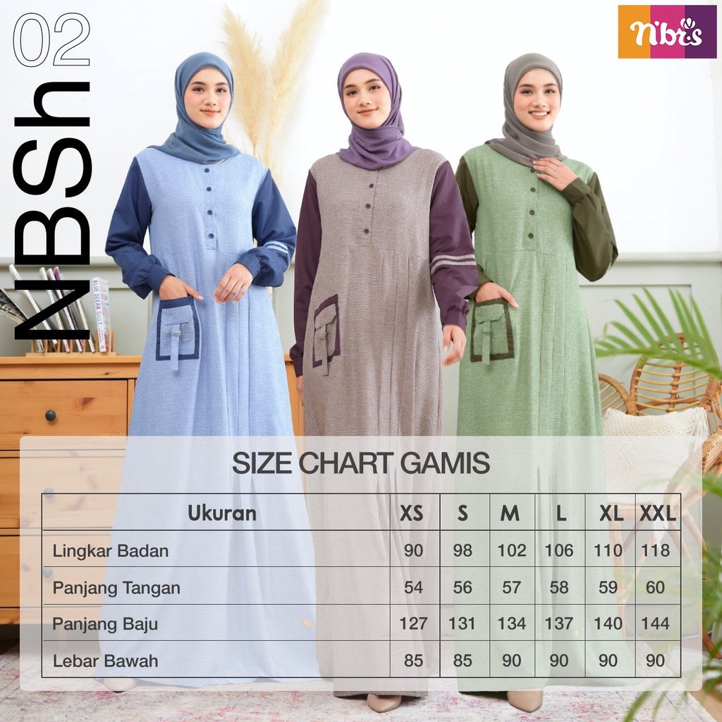 Nibras Gamis NBSh 02 Bahan Meralda mix Toyobo Dress Muslimah Simpel Kekinian