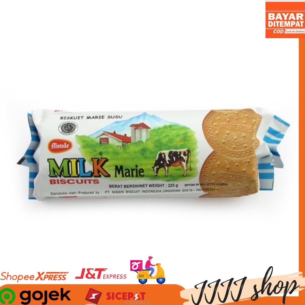 

Biskuit Monde Milk Marie snack cookies Cemilan Rasa Susu Berat 225gr