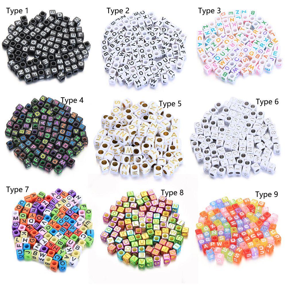 Lily 100Pcs Manik-Manik Kubus Handmade 6x6mm DIY Kalung Gelang Huruf Alfabet Rusia Hati