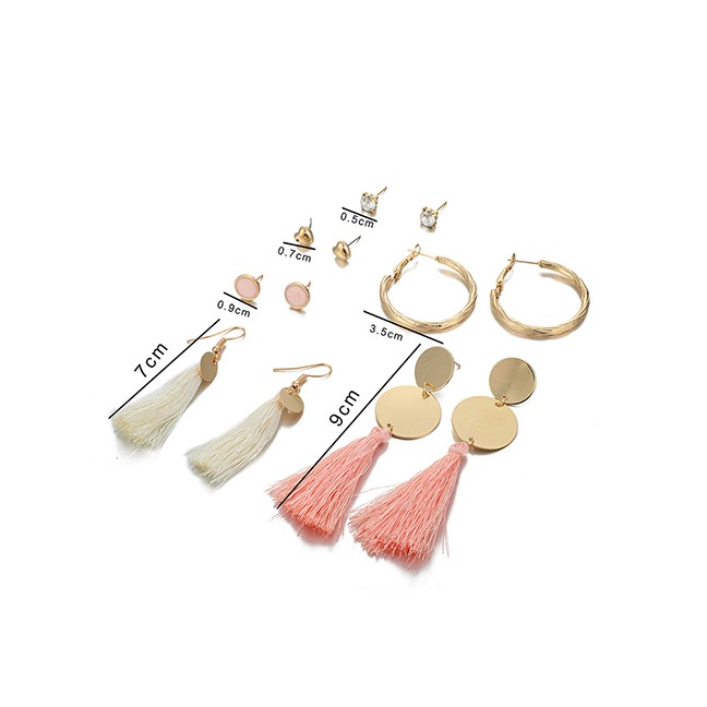 LRC Anting Tusuk Fashion Gold Alloy Diamond Diamond Gesture Tassel Earrings Set Of 6 F69223