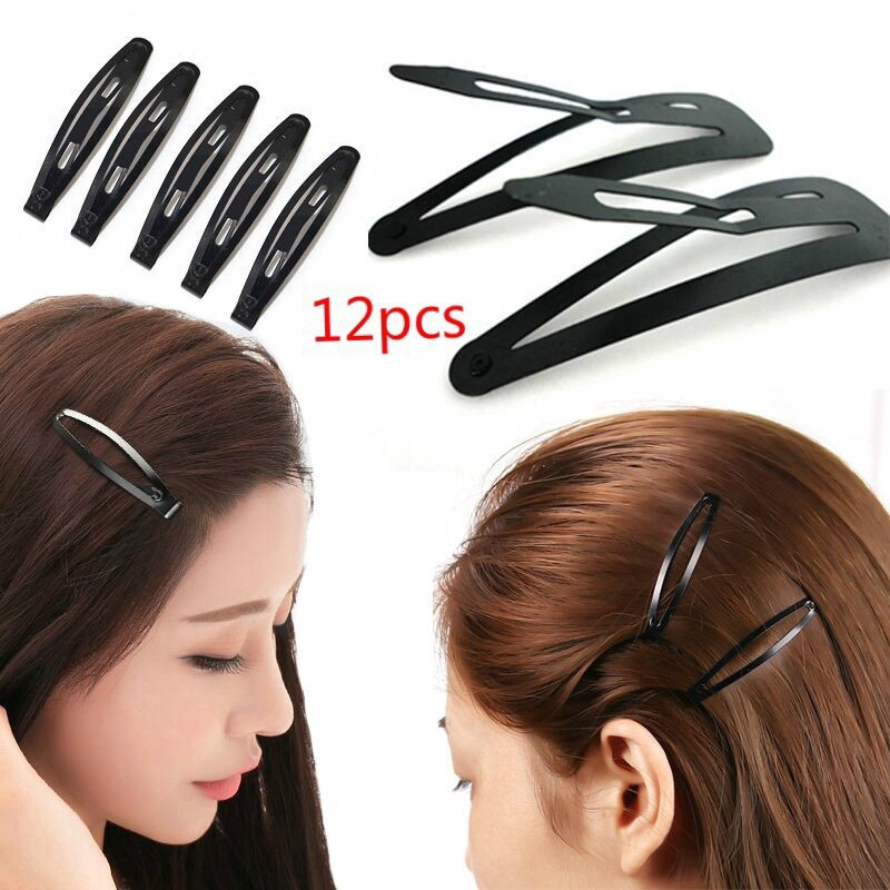 12Pcs / Set Jepit Rambut Model Tetesan Air Warna Hitam untuk Wanita