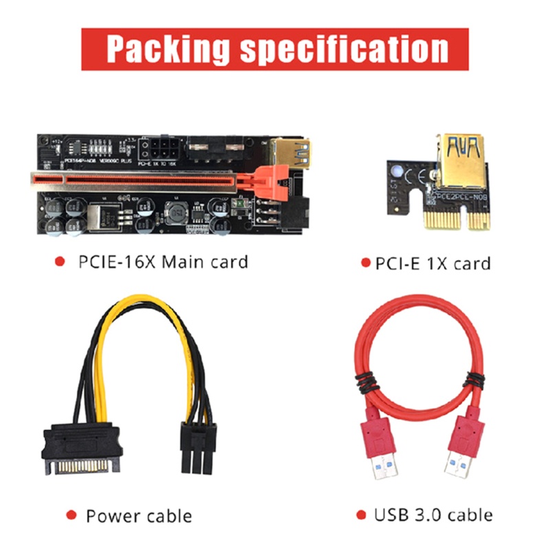 Btsg PCI-E Riser Card PCIE-16X Kartu Utama Kabel USB3.0 1pci-E 1X Card 6Pin 15Pin Untuk VER009C Plus Video Card